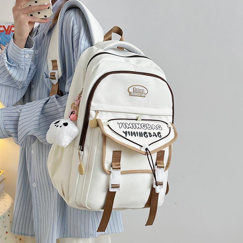 Color Cute Blocked Letter Printed Student Leisure Backpack With Pendant Plush