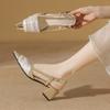Mary Jane Bag Head Sandals Female New Summer Fairy Wind Empty Nude Word with Thick Heel High Heels