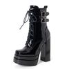 Luxury Women Ankle Boots Square Toe Chunky Heels 14cm Double Platform Zippler Lace Up Belt Buckles Big Size 43 44 45