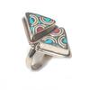 Tibetan Turquoise, Coral Gemstone 925 Sterling Silver Ring Size Adjustable c0C58