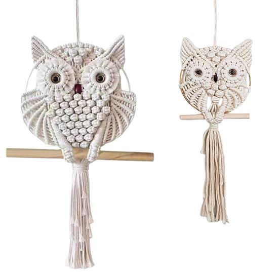 Owl Macrame Wall Hanging Decor for Living Room Office Bedroom Hand Woven Boho Tapestry Owl Markaf Wall Art Crafts