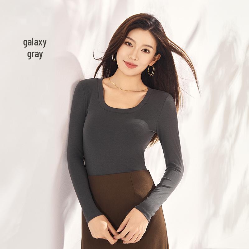 Women's Tencel Bamboo Fiber Long Sleeve Base Shirt with Chest Pad - Autumn/Winter Slimming Top