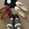 Sheepskin Version~ Fashionable and Simple Shallow Mouth Small Single Shoes Bow Rivets Leather Flat Bottom Women's Shoes One Pedal Doudou Shoes