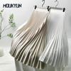 Women Spring Autumn Elegant Chic Solid Pleated Skirt High Waist Luxury Fashion With Elastic Female MK-522
