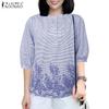 Women Summer Round Neck Half Sleeve Casual Retro Print Blouse
