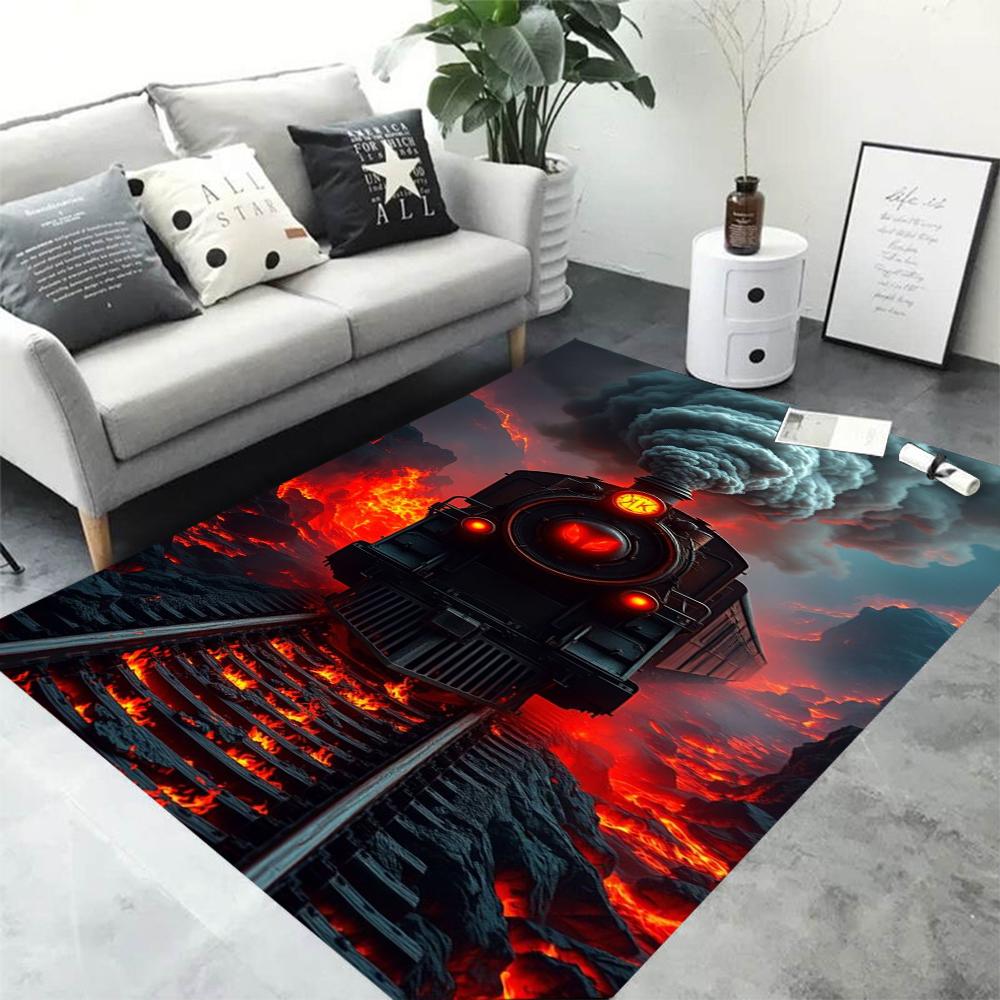 3D Retro Railway Track Train Carpet Rug for Home Living Room Bedroom Playroom Sofa Doormat Decor,Kid Area Rug Non-slip Floor Mat