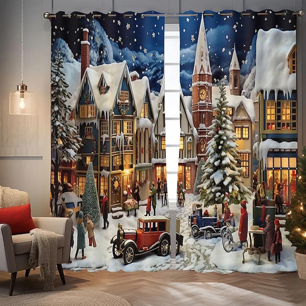 2023 Happy New Year Snow Scenery Reindeer Festival Curtains 3D Christmas Decoration Living Room Bedroom Drapes Custom