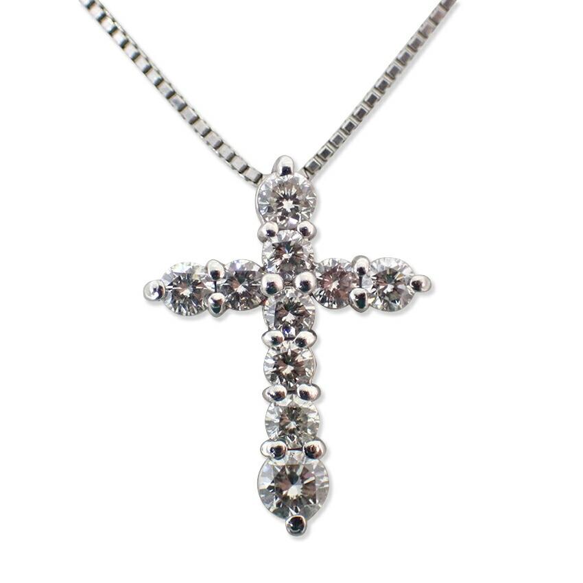 [Pre-owned] Pt900/850 Diamond/0.50ct Cross Pendant/Necklace/j95-6