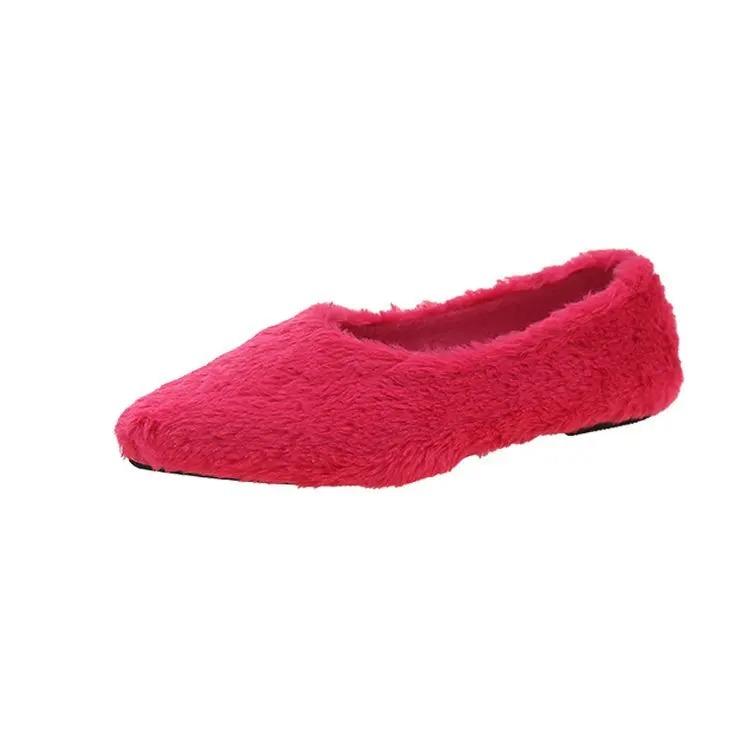 Fashion Women's Pointed Parka Fur Ballet Flats, Plush Pumps, Simple Fur Pumps, Women's Warm Shoes, Winter Fashion