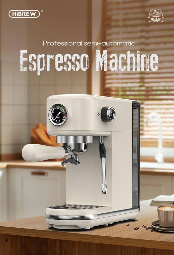 New HiBREW H10B Espresso Coffee Machine, 20Bar Extraction Pressure, Semi-Automatic, Adjustable Temperature & Cup Volume