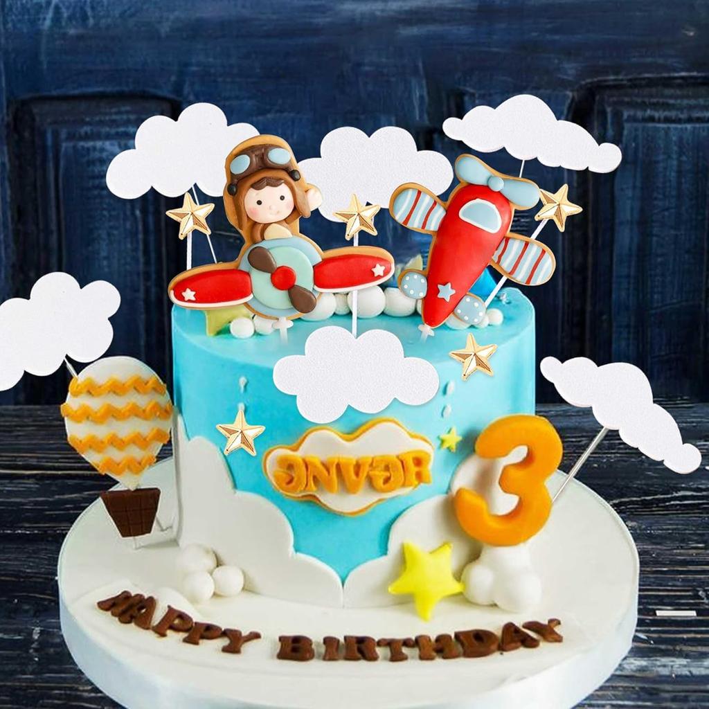 13PCS Airplane Cake Topper for Time Flies 1st, Airplane Themed Decorations for Birthday Baby Shower