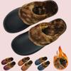 Fleece Warm Winter Puff Slippers Cow Split Leather Unisex Slippers Slip On Soft Comfortable Bedroom Indoor Flats Men Women Padded Warm Slippers Shoes