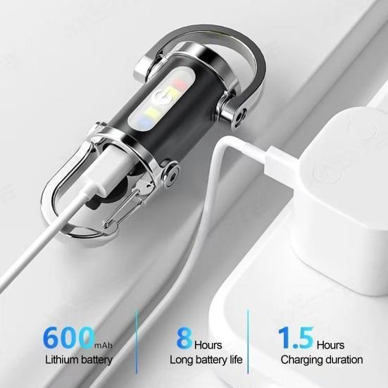 Mini Flashlight 5 Lighting Modes Dual Light Source Waterproof Rechargeable Keychain Flashlight Camping LED Torch
