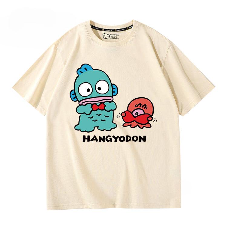 Hangyodon Harajuku Creative Pattern T-shirt Men's Casual Comfortable Summer 100% Cotton T-shirt Trend Fashion Loose T-shirt