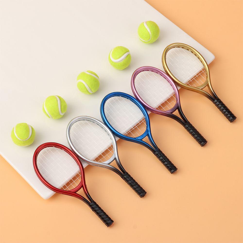 Garden Gift Sport Tennis Model Miniature Tennis Racket Mini Tennis Racket&Ball Doll House Tennis