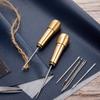 DIY Leather Canvas Sewing Awl Shoes Repair Tool Copper Handle 3 Needles Hand Stitcher Leather Craft Awl Punch Hole Sewing Tools