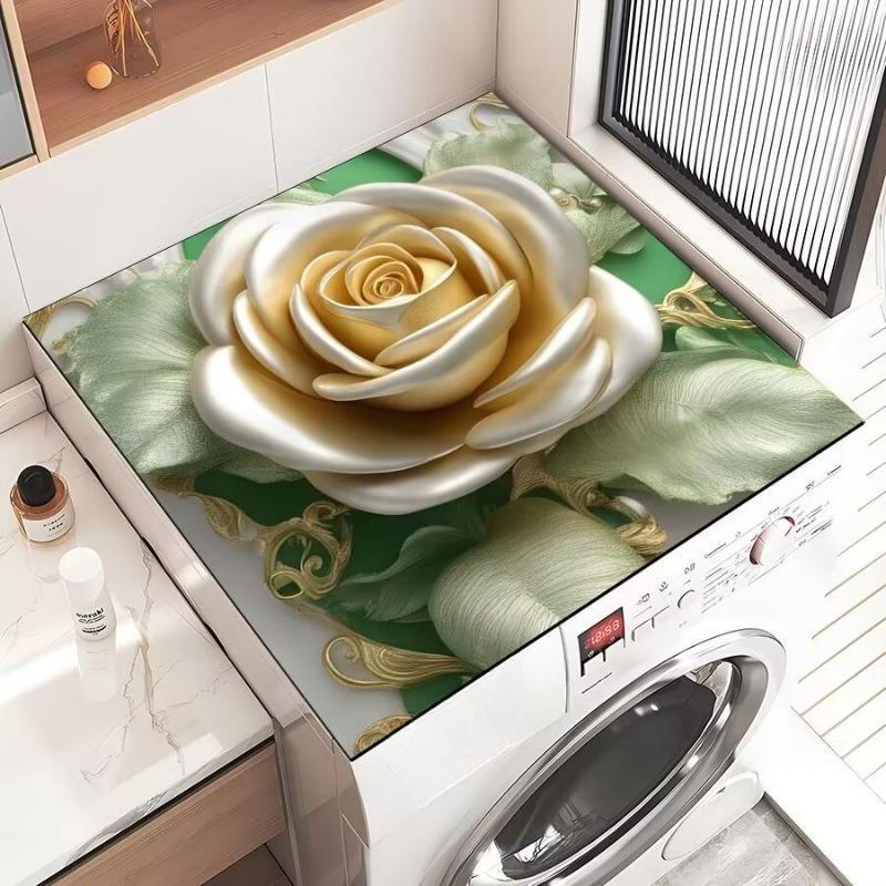 Elegant Floral Dustproof & Quick-Drying Refrigerator and Washing Machine Cover Pad
