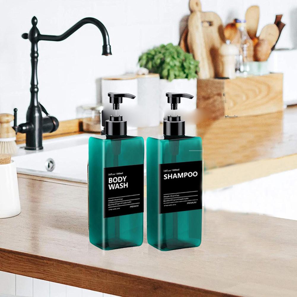 2pcs/set 500ml Square Empty Lotion Bottles with Labels Refillable Bottle Dispenser Containers Soap and Dish Soap Dispenser