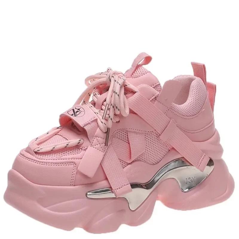 Fashion Brand 2024 Breathable Mesh Sneakers Sport Shoes Woman Wedge Casual Chunky Shoes High Platform Shoes 7CM