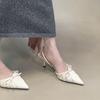 Niche High-heeled Bag Head Sandals Women's 2025 New Temperament Pointed Head Pleated Bow Single Shoes