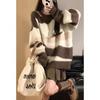 Retro Striped Oversized Sweater Women Harajuku Knitted Jumper Vintage Loose All-match Chic Pullover Tops Streetwear Y2K