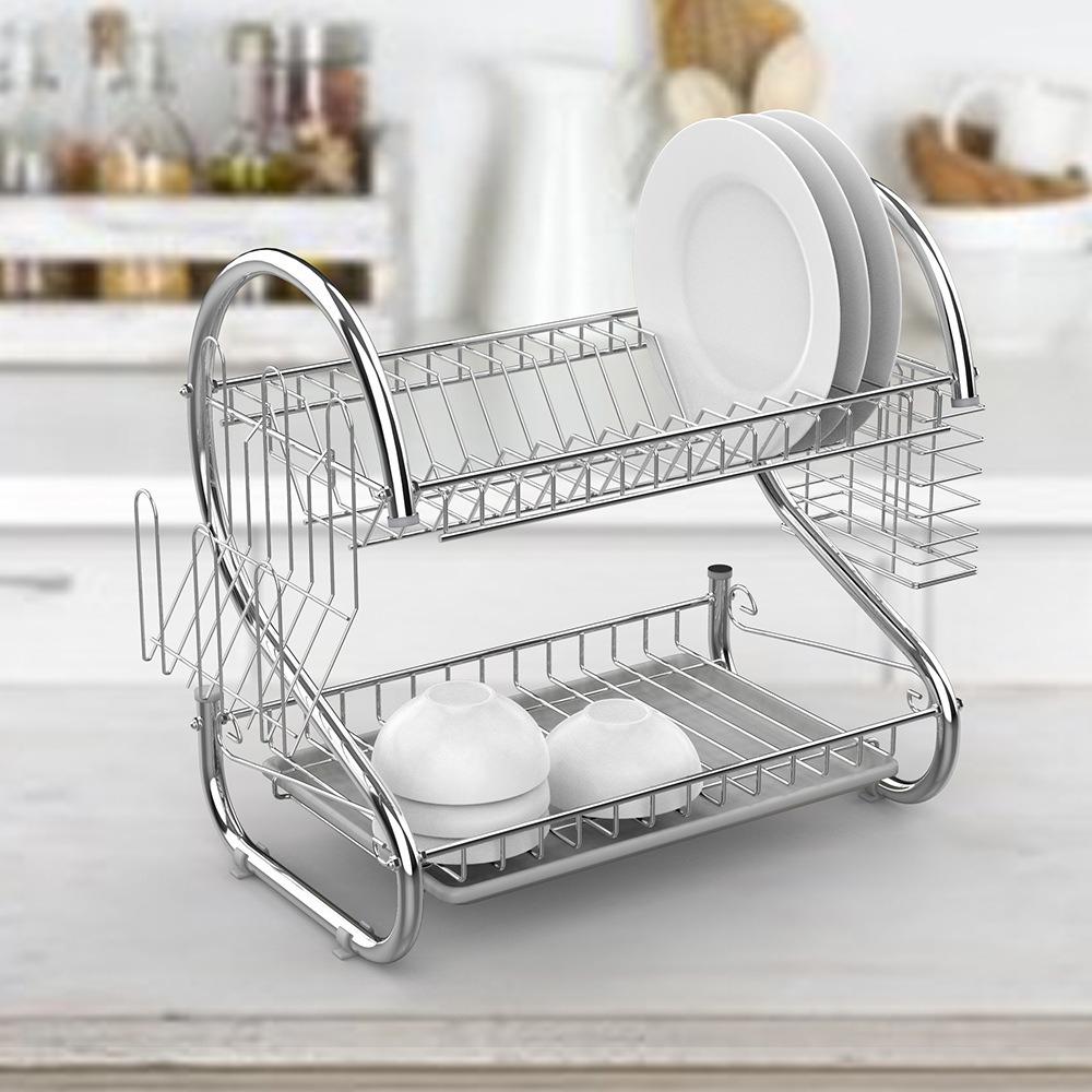 Space-saving S-Shaped Dish Drainer 2 Tier Tableware Holder Shelf Cup Drainer Chopsticks