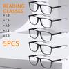 5PCS Unisex Reading Glasses Ultralight Sports High Definition Square Reading Glasses Prescription Eyeglasses Diopters +1.0 To +3