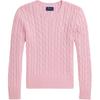 Polo Solid Color Cable Knit Cotton Crew Neck Long Sleeve Sweater Kids Sweater Pink CWPOSWEG6820586-650