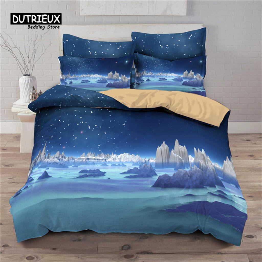 Landscape Starry Sky Duvet Cover Microfiber 3D Print Galaxy King Queen Bedding Set For Kids Teen Boys Girls Gift Bedroom Decor
