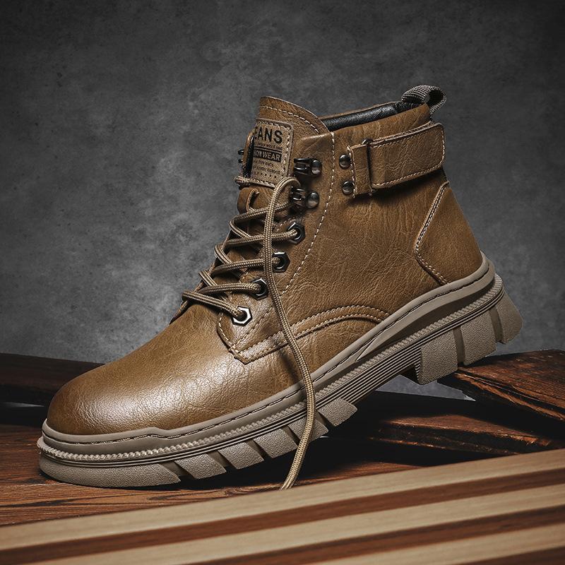 Autumn and Winter Martin Boots Men's High-top British Thick-soled Tooling Men's Boots Winter Velvet Cotton Boots Retro Zhongbang Boots