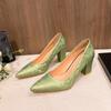 Fashion Plus Size Women Pumps 2024 New Thick Heeled Pointed Toe High Heels for Woman Retro Embroidery Elegant Lady Wedding Party Shoes