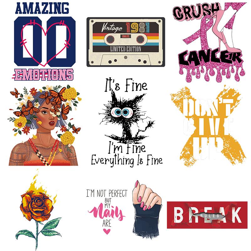 Fashion Patch Letters Thermo Patches On Clothes Flower Heart Thermal Applique For T-Shirt Sticker Iron On Transfer For Clothing