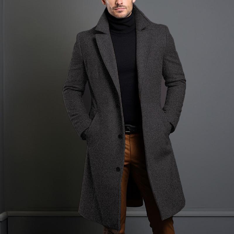 Men's Fashion Casual Mid-length Solid Color Autumn and Winter Woolen Coat