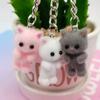 Cute 3D Flocking Kitten Small Bear Keychain Resin Cat Couple Mobile Phone Pendant Car Keyring Earphone Backpack Charms Bag Decor