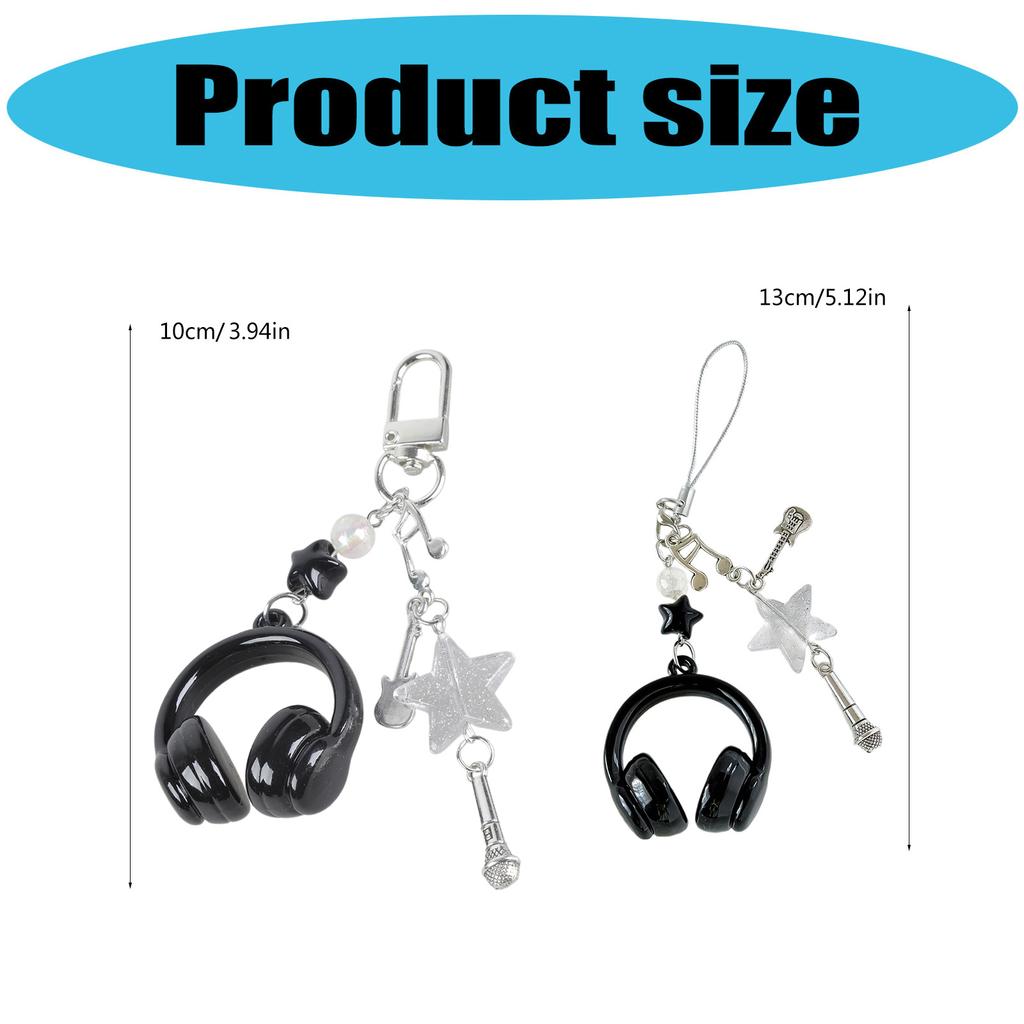 Trendy Headphone Shaped Keychain Bag Ornament Phone Lanyard Feature Star Music Notes for Students and Music Lovers