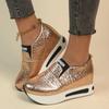 Silver Gold Snake Pattern Sneakers Women Spring Slip On Height Increase Sneaker Woman Plus Size Pu Leather Loafers Shoes