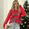 GMXIA Women's Fall Winter Pullover Jacquard Christmas Tree Knitwear Long Sleeve Red Christmas Sweater