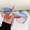 New Fashion Cutting Lens UV400 Rimless Sunglasses Gradient Rhinestone Sunglasses Women Sun Glasses
