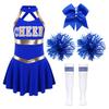 Cheer Leader Halloween Costume for Girls Sleeveless Tank  Dress Outfit with Pom Poms for Cheerleading Dancing