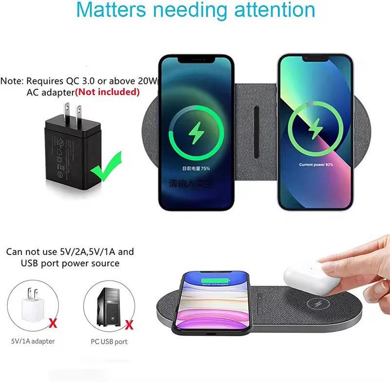 2 In 1 Dual Wireless Charger 40W For iPhone 16 15 14 13 12 11 XS XR X 8 Airpods 3 Pro Samsung S23 S22 S21 Double Fast Charging Pad