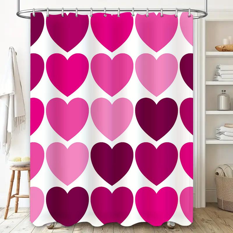 Bright Pink Deep Red Heart Shower Curtain Set for Bathroom Decor 3D Printed Fabric Waterproof Bathroom Accessories Perfect Gift