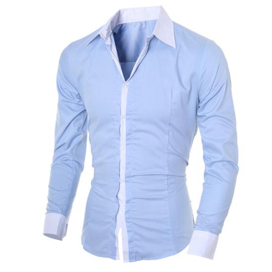 Patchwork Turn-down Collar Men Shirt Top Long Sleeve Buttons Closure Business Shirt Male Clothing
