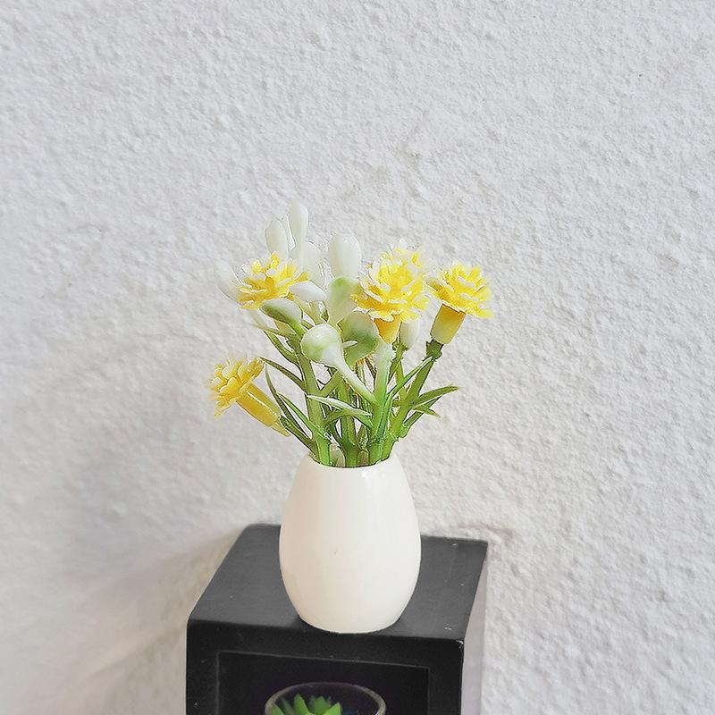 1/12 Dollhouse Mini Flower Potted Plants Model Doll Home Micro Landscape Garden Bonsai Decoration Dolls House Decor Accessories