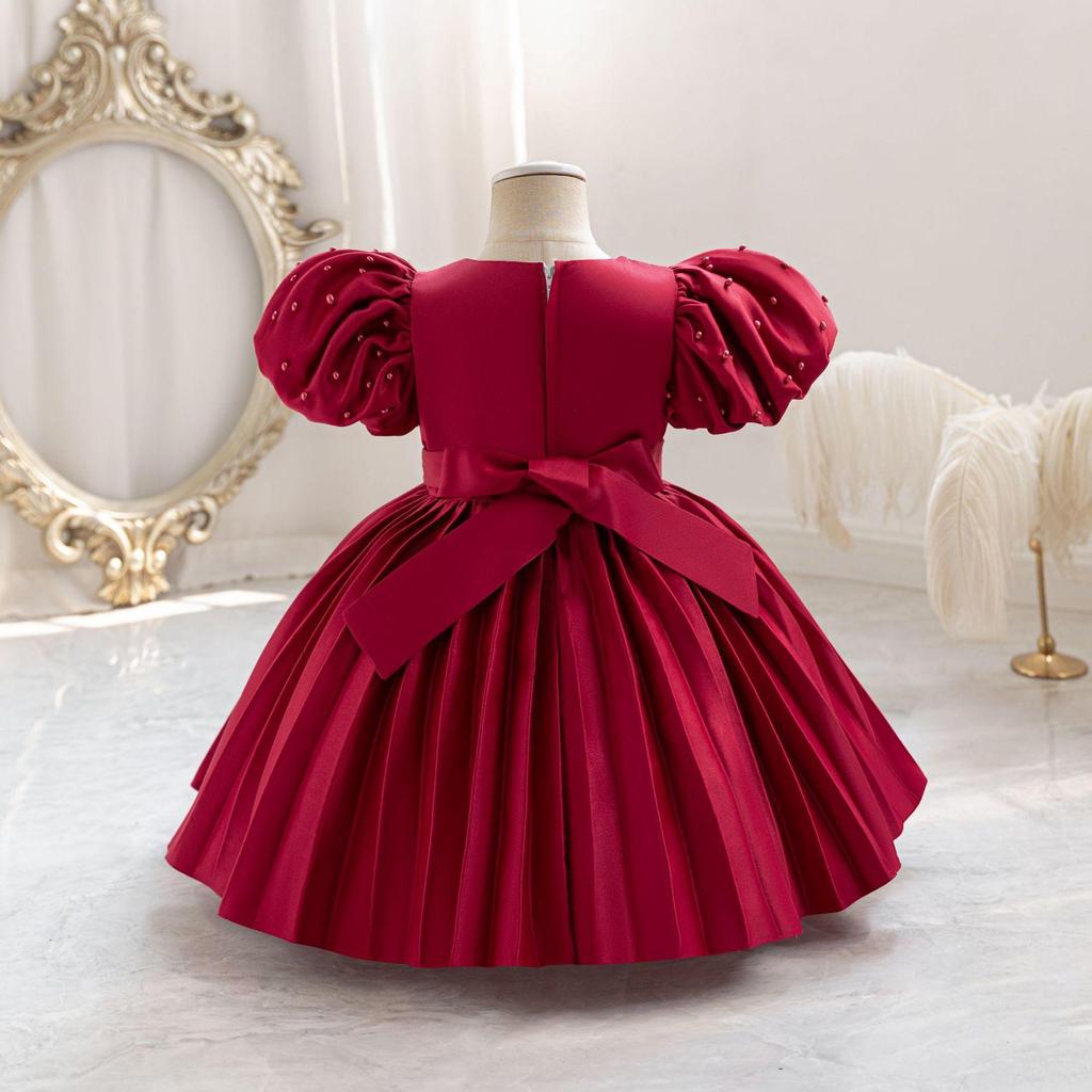 Baby Party Dresses for Girls 2024 Summer Vintage Court Ceremony Birthday Party Ball Gown Puff Sleeve Toddler Kids Princess Dress