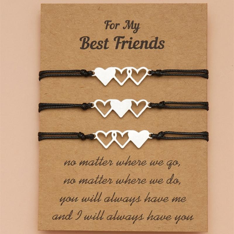 95AB 3Pieces Promise Matching Relationship Bracelets Sister Heart Bracelets Jewelry Gifts for Women Twins Daughters Family