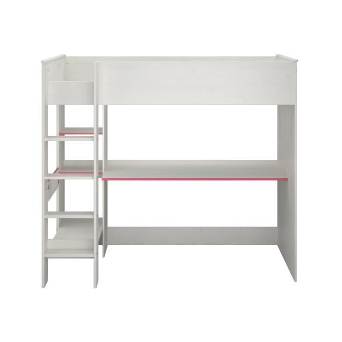 PARISOT JIM Contemporary Children's Loft Bed with Memphis Pine Decor and Reversible Blue or Pink Edge - W 90 X L 200 Cm