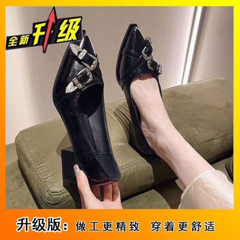 Pointed British Style Small Leather Shoes Women's 2025 New Thick Heel Black Solid Color High Heels Versatile Professional Temperament Single Shoes