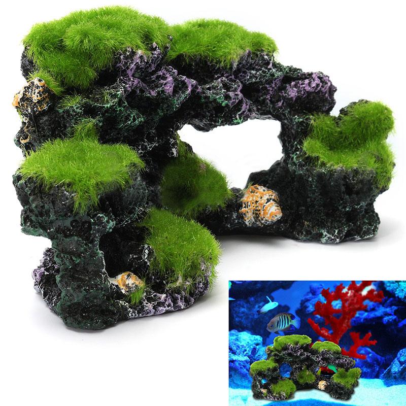 Aquarium Mountain View Coral Reef Rock Cave Ornament Stone Moss Fish Tank Decor