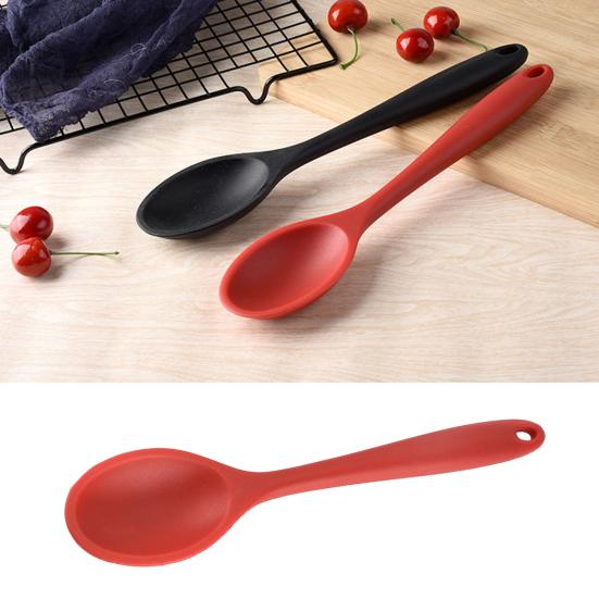 Durable Anti-rust Wear-resistant Ergonomic Handgrip Dining Silicone Non Stick Oval Spoon for Dorm Fruit Spoon