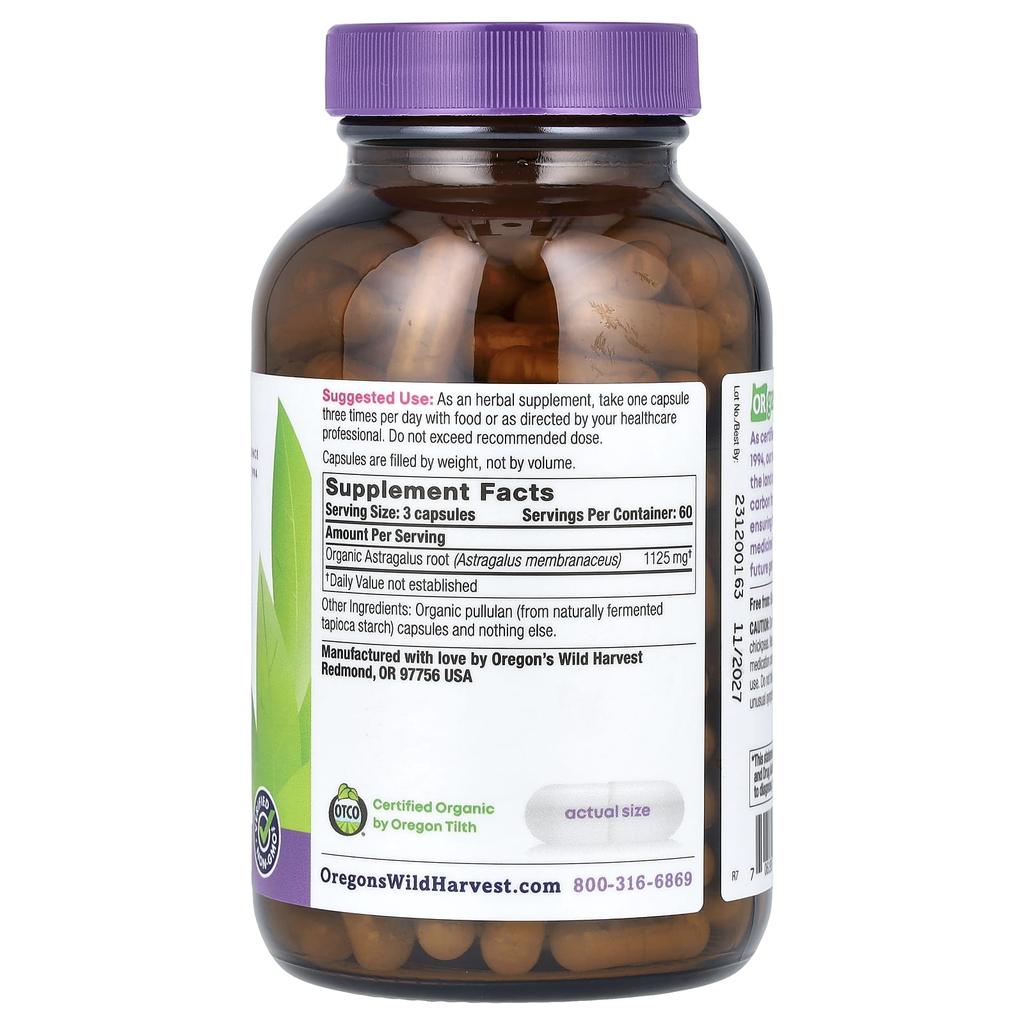 Oregon's Wild Harvest, Organic Astragalus, Organic Veggie Capsules, 180
